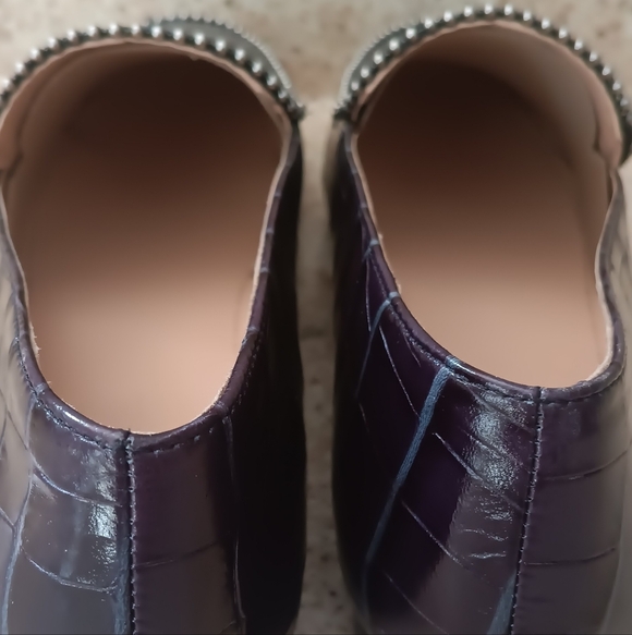 Coach Croc-Embossed Loafers in Deep Plum with Beaded Trim - Picture 4 of 7